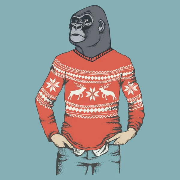 Gorilla in human sweatshirt — Stock Vector