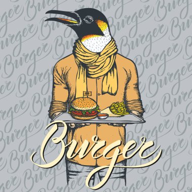 Penguen hamburger ve patates kızartması ile 