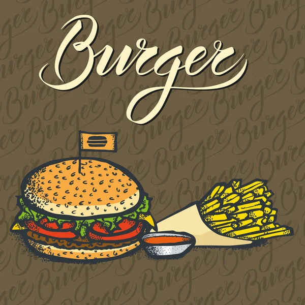 Burger z frytkami — Wektor stockowy