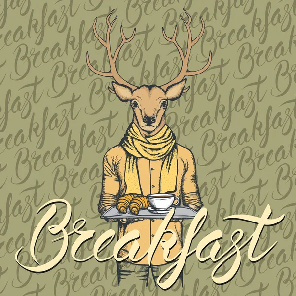 Cerfs avec croissant et café — Image vectorielle