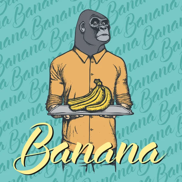 Afrikanischer Gorilla mit Bananen — Stockvektor