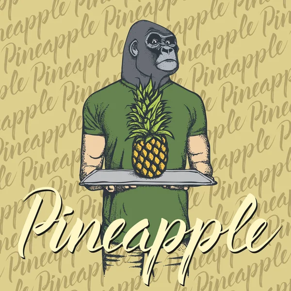 African gorilla with pineapple — Stock Vector