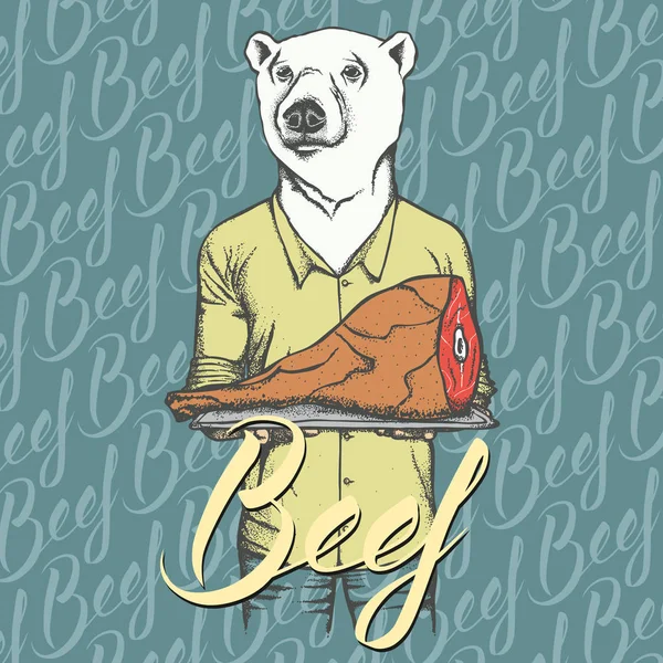 Oso blanco con jamón de carne — Vector de stock