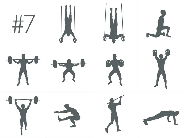 Gente haciendo ejercicios de fitness y crossfit — Archivo Imágenes Vectoriales
