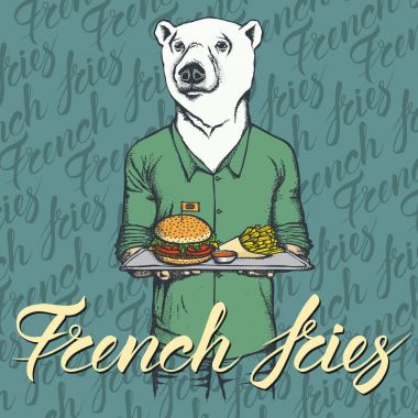 beyaz ayı hamburger ve patates kızartması ile