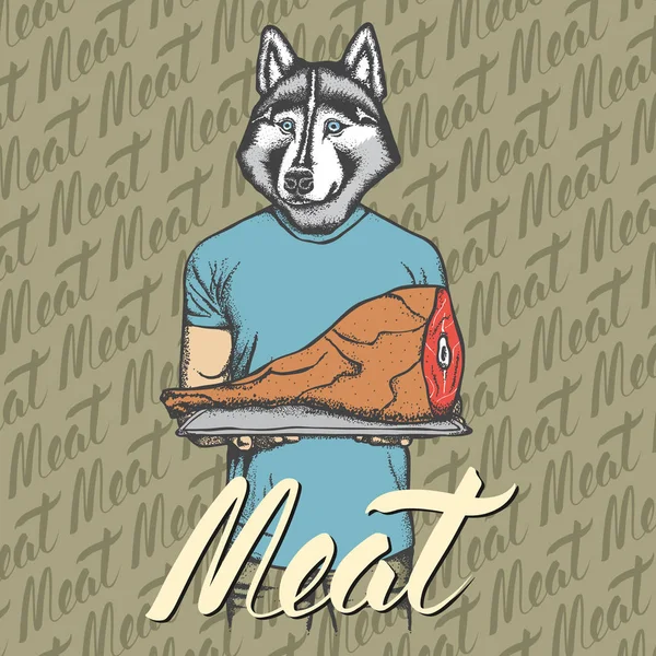 Chien Husky à la viande — Image vectorielle