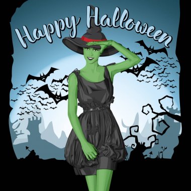 Yeşil cadı kadın şapka ile