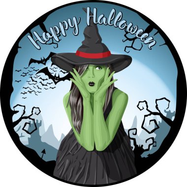 Yeşil cadı kadın şapka ile