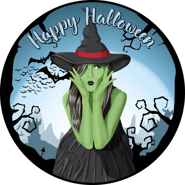 Žena zelená čarodějnice s kloboukem Royalty Free Stock Ilustrace