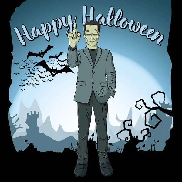 Frankenstein con letras Feliz Halloween — Vector de stock