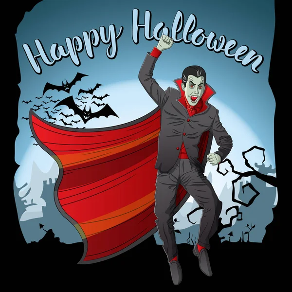 Drácula vampiro con letras — Vector de stock