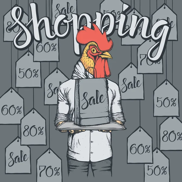 Gallo con confezione vendita — Vettoriale Stock