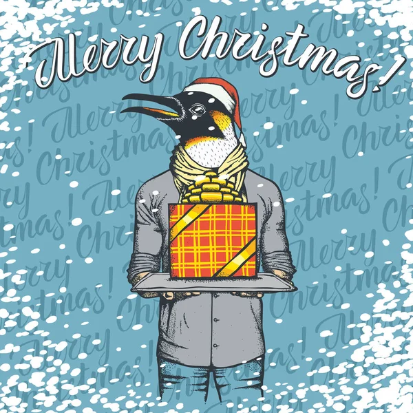 Pingouin avec cadeau de Noël — Image vectorielle