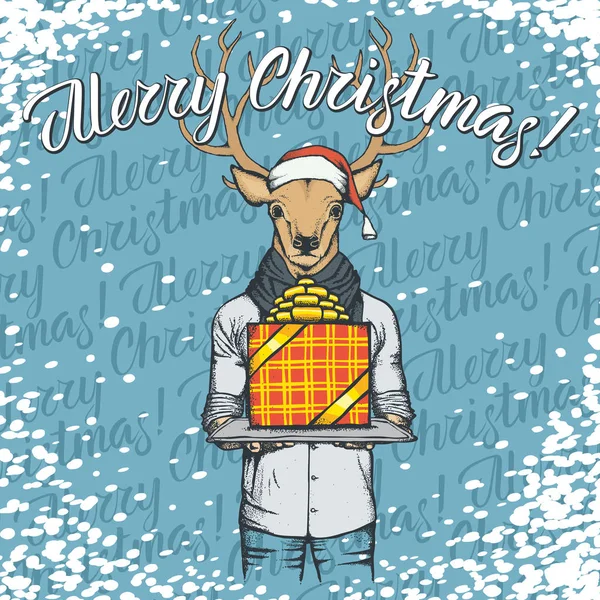 Jelen s vánoční dárek — Stockový vektor