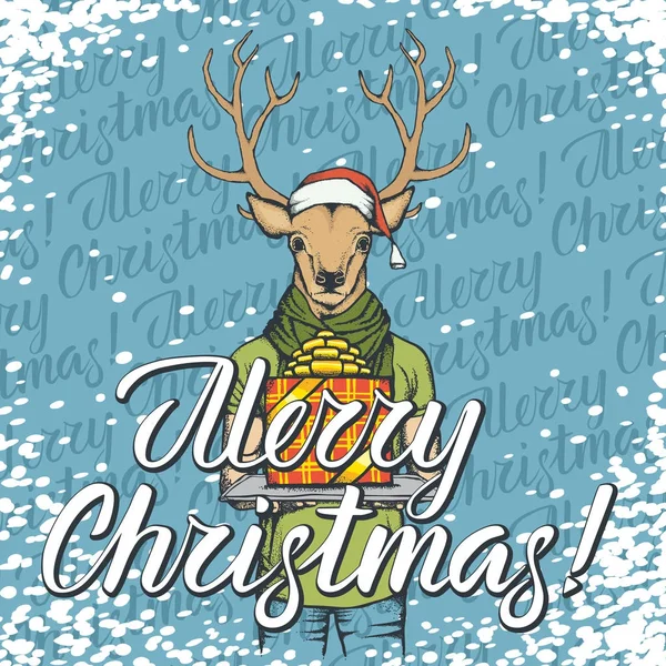 鹿与圣诞礼物 — 图库矢量图片