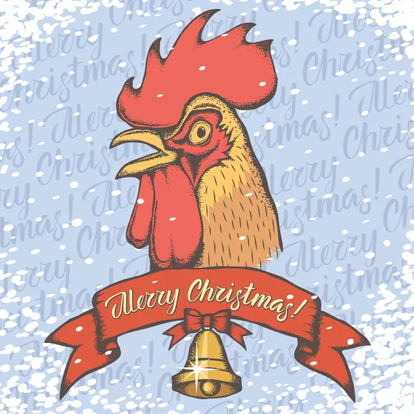 Gallo y letras feliz Navidad — Vector de stock