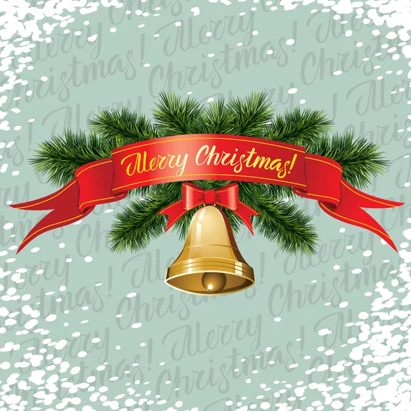 Lettering Merry Christmas and Bell — Stock Vector