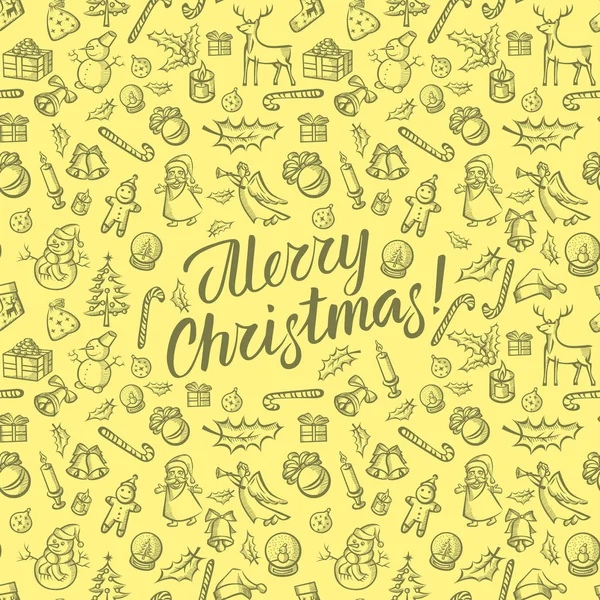 Patroon en belettering Merry Christmas — Stockvector