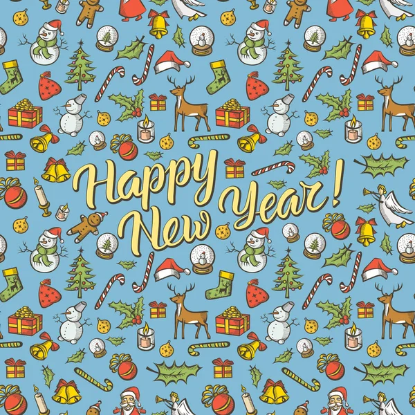 Pattern and lettering Happy New Year — Stock Vector