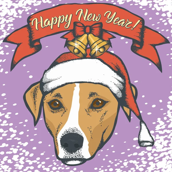 Jack Russell Terrier in Kerstman hoed — Stockvector