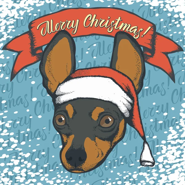 Russischer Toy Terrier mit Weihnachtsmütze — Stockvektor