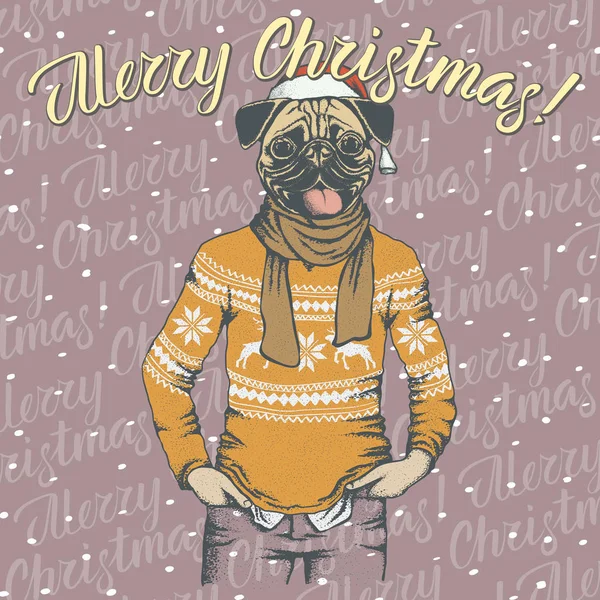 Chien de carlin de Noël — Image vectorielle