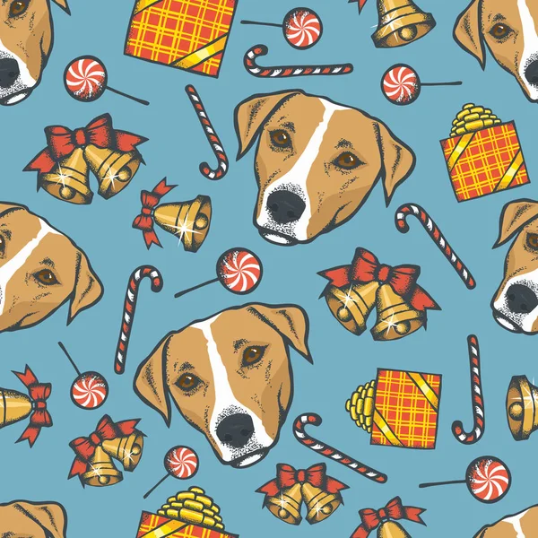 Kerst patroon met Jack Russell Terriers — Stockvector