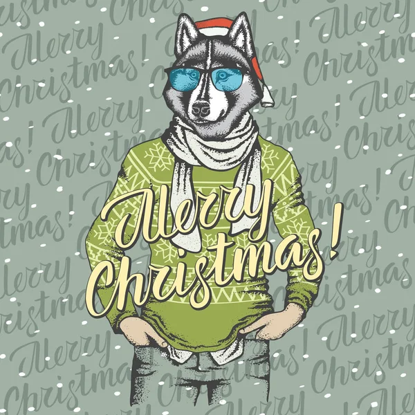 Husky-Hund mit Weihnachtsmütze Stockillustration