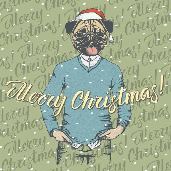 Mops Hund mit Weihnachtsmütze lizenzfreie Stockillustrationen