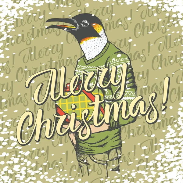 Pinguino e lettering buon Natale — Vettoriale Stock