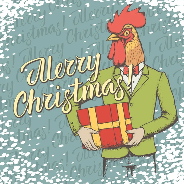 Coq et lettrage joyeux Noël — Image vectorielle