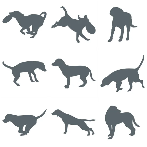 Uppsättning av hund silhuetter — Stock vektor