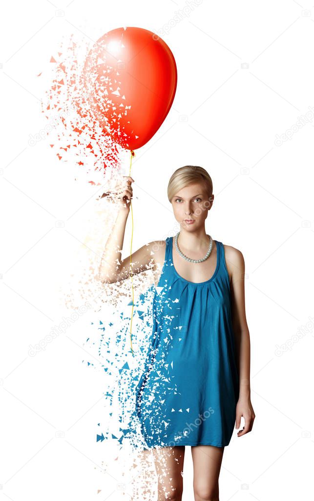 Collapsing woman with red balloon