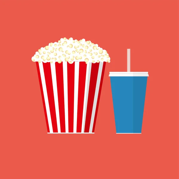 Kino-Konzept. Popcorn mit Soda — Stockvektor