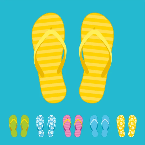 Row of colorful beach flip flops — Stock Vector