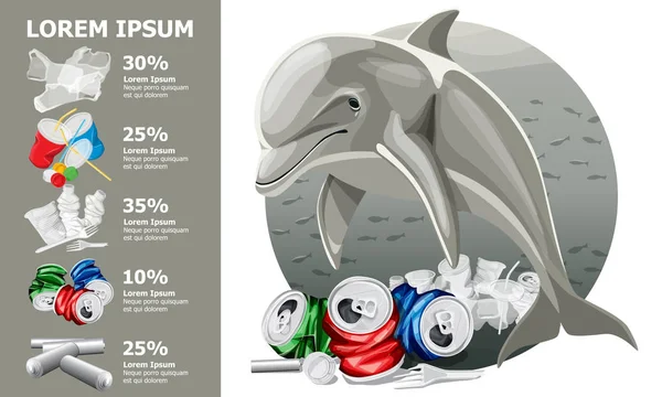 Ilustração e golfinho da poluição ambiental —  Vetores de Stock