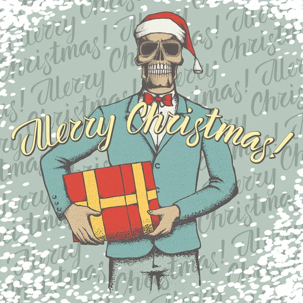 带有礼物插图的病媒圣诞骷髅 — 图库矢量图片