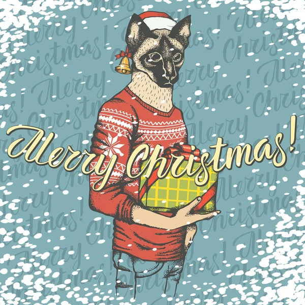 Illustration vectorielle chat Noël — Image vectorielle