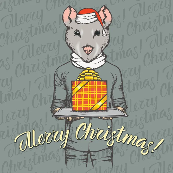 Illustration vectorielle rat de Noël — Image vectorielle