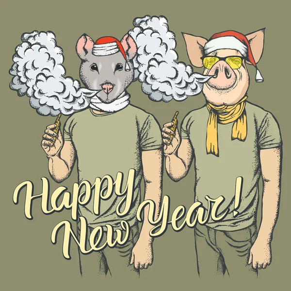 Illustration of Pig and Rat on New Year — Stock Vector