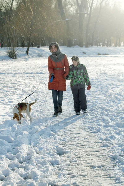 Niño su madre y perro —  Fotos de Stock