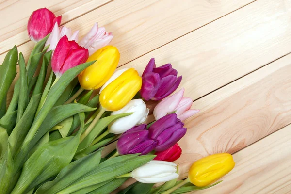 Buquê Tulipas Coloridas Chão Presente Para Dia Mulheres Primavera Tulipas — Fotografia de Stock