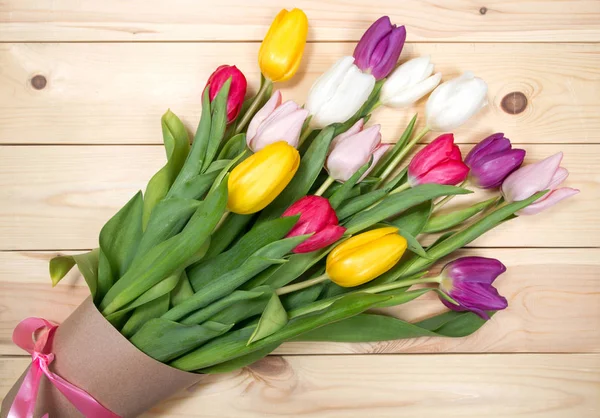 Bouquet Color Tulips Floor Gift Women Day Spring Tulips Flowers — Stock Photo, Image