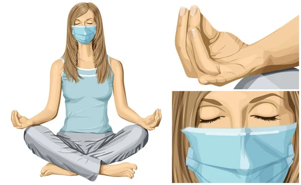 Coronavirus Vectorconcept Een Vrouw Met Een Masker Haar Gezicht Vector — Stockvector