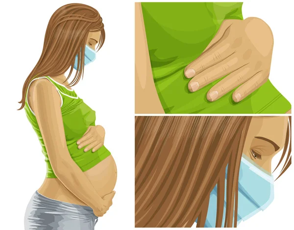 Coronavirus Vektör Konsepti Yüzünde Maske Olan Bir Kadın Karnına Hamile — Stok Vektör