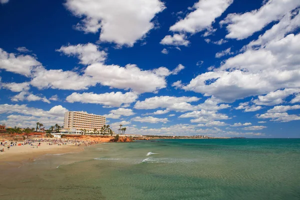 Прозрачное Море Летний Пейзаж Путешествия Испанию Отель Пляже — стоковое фото