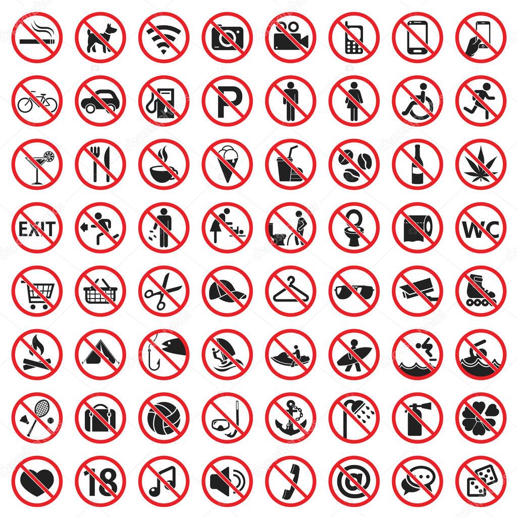 Prohibition signs icon set