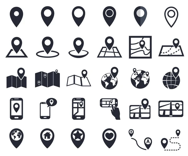 Iconos de puntero de mapa, gps símbolo de ubicación para la navegación — Vector de stock