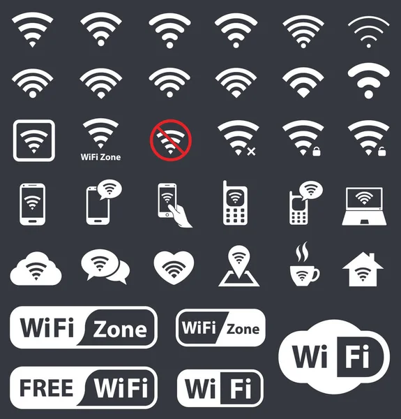 Iconos wi-fi, símbolos inalámbricos establecidos para la conexión a Internet — Archivo Imágenes Vectoriales