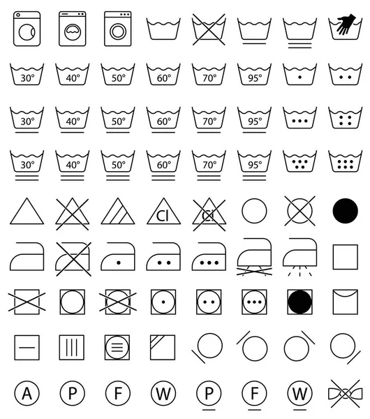 Iconos de lavandería, símbolos de lavado — Vector de stock